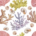 Sea Ã¢â¬â¹Ã¢â¬â¹travel lighthouse corals shells beach watercolor illustration